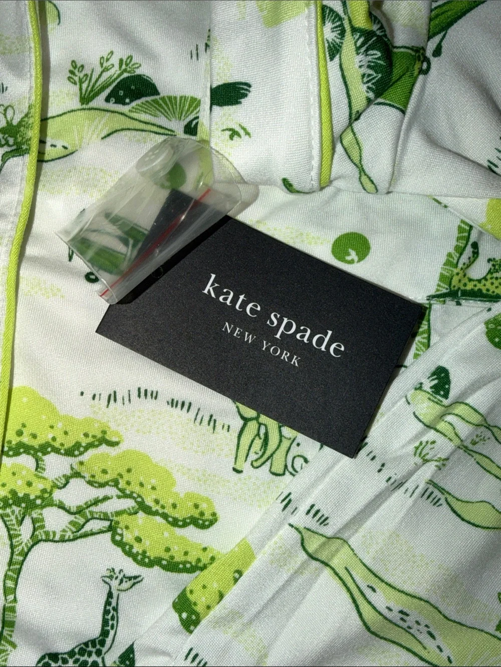 kate spade White and Green Safari-Print Short Pajama Set